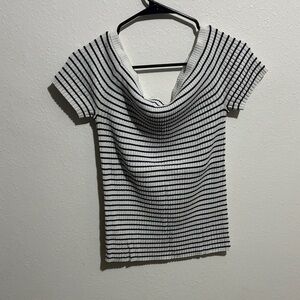 Ann Taylor Black and White Ribbed Off-Shoulder Top